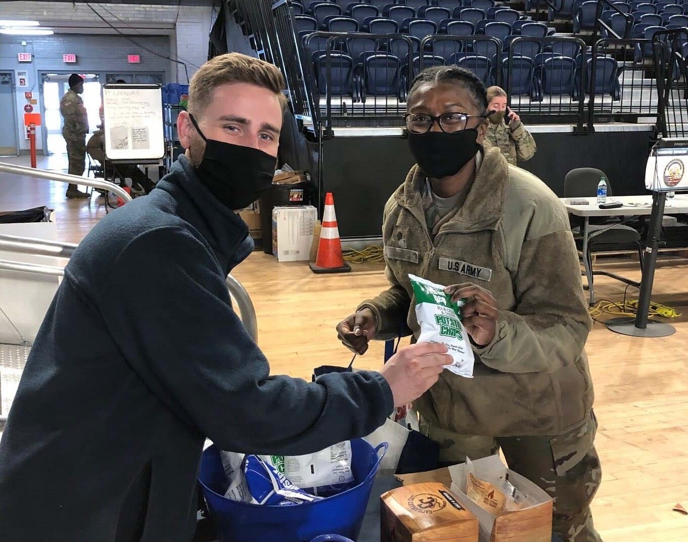 Giving away Mister Bees chips to our members in the national guard (Photo Mike Fulton)