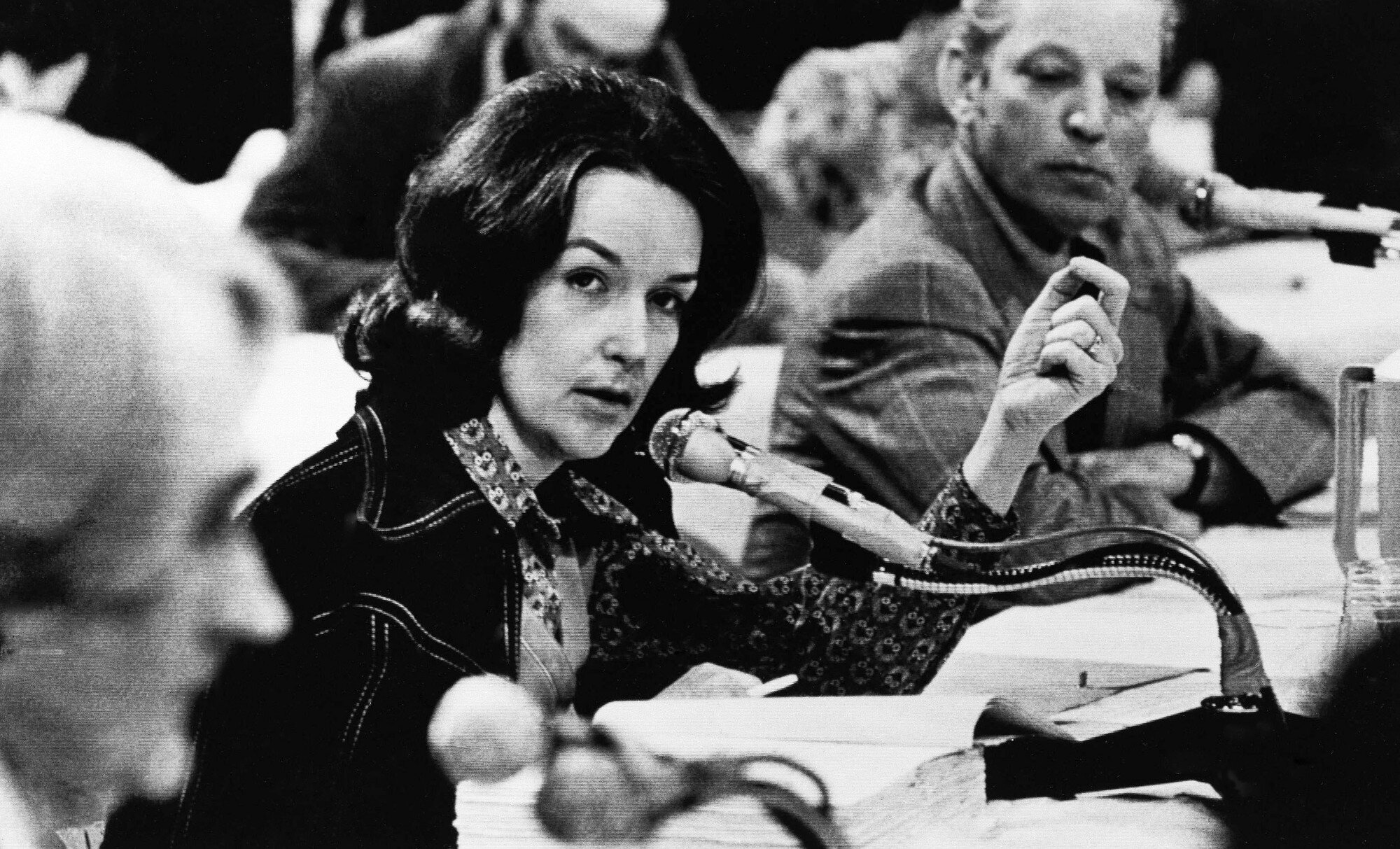Kanawha County Board of Education member Alice Moore addressed the board in 1975. (AP Photo/Barry Thumma)
